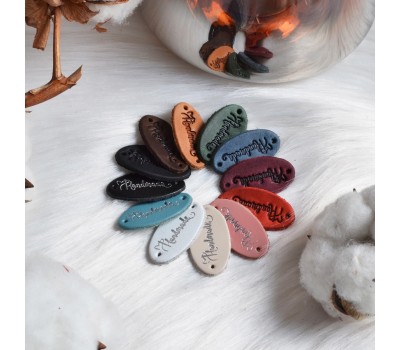 Бірка пришивна, овальна Handmade 3х1.5 натуральна шкіра P010